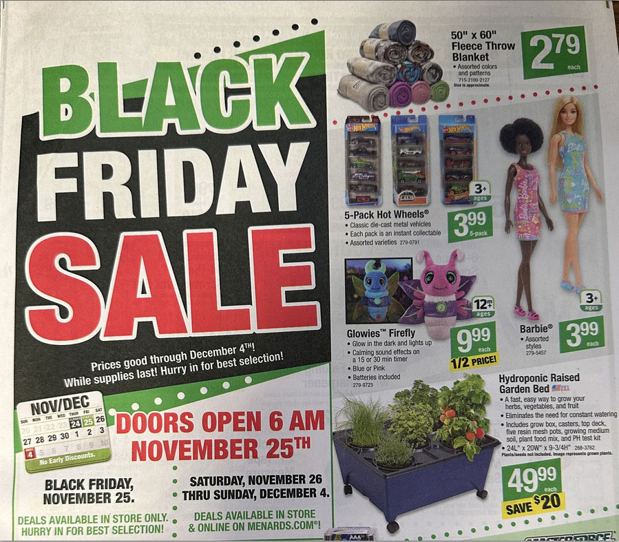 Menards Black Friday Ad for 2021 - What Department Stores Have Black Friday Deals